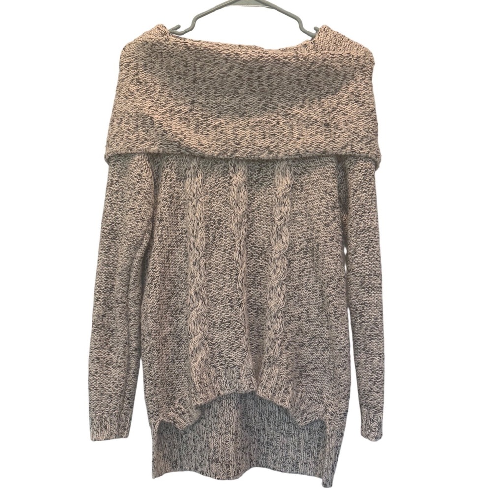Kensie Grey Marled Cable Knit Off Shoulder Sweater High‎ Low Hem KS0K5646 Size M
